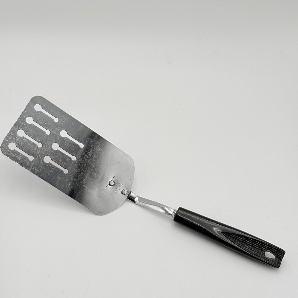 Vintage ECKO SPATULA Chrome Keyhole Slots Black Plastic Handle Made in U.S.A